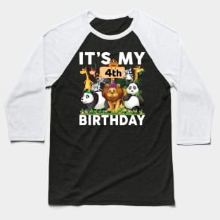 Safari Zoo Animals Lover Birthday Shirt Its My 4th Birthday Baseball T-Shirt